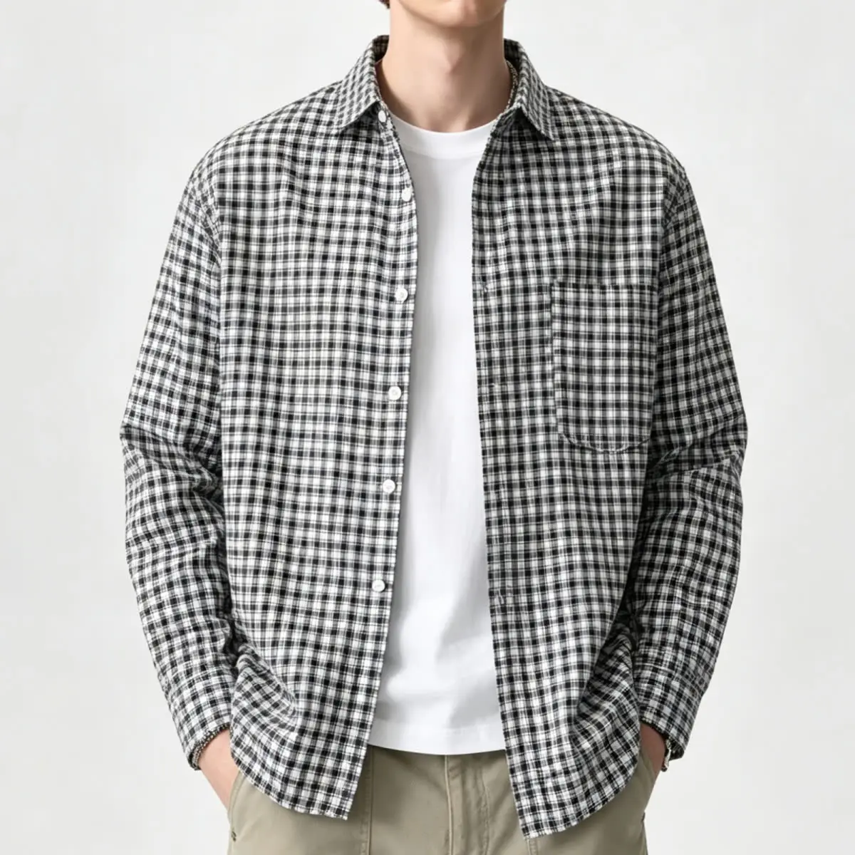 Men's Long Sleeve Shirt Summer Thin Casual Plaid Base Layer Korean Style Breathable Loose Fit Business Casual Versatile Outer...