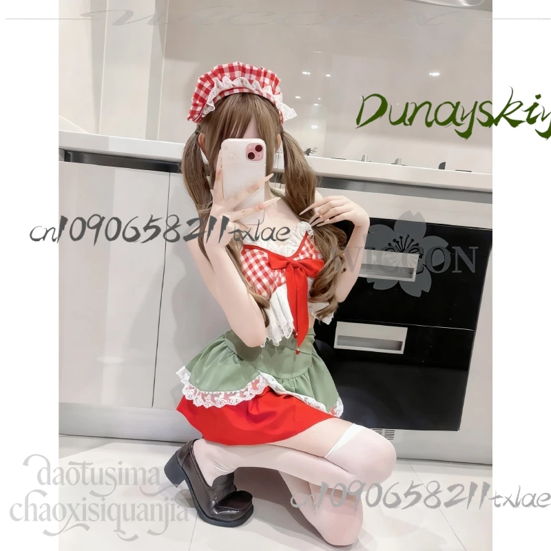 كوس مخزن لطيف الفراولة مثير الرسن تنورة قصيرة قطعتين عيد الميلاد تأثيري حلي جيراي كي بنات حفلة لوليتا الأصلي