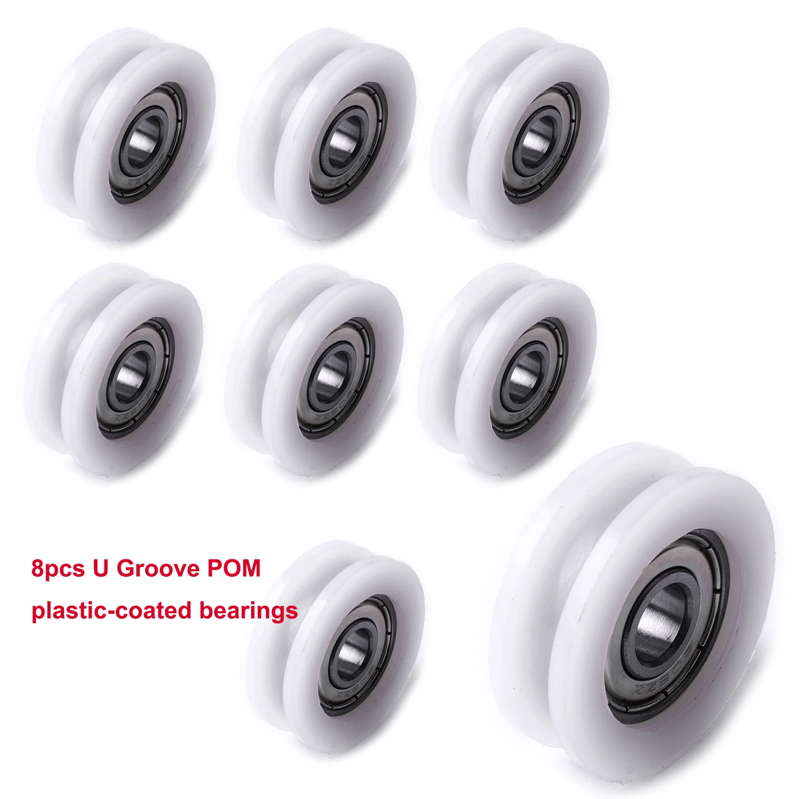 

8pcs U groove POM plastic-coated bearings,sliding door pulley,furniture nylon wheel, slot wheel,rail wheel,drive rollers.