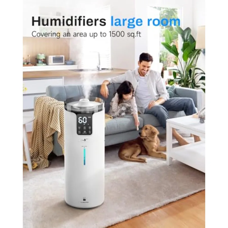 Humidifier Large Room 4.2 Gal/16L Large Humidifier for 1500 sq.ft 360 Nozzles Cool Mist Ultrasonic Top Fill Tower Humidifiers f