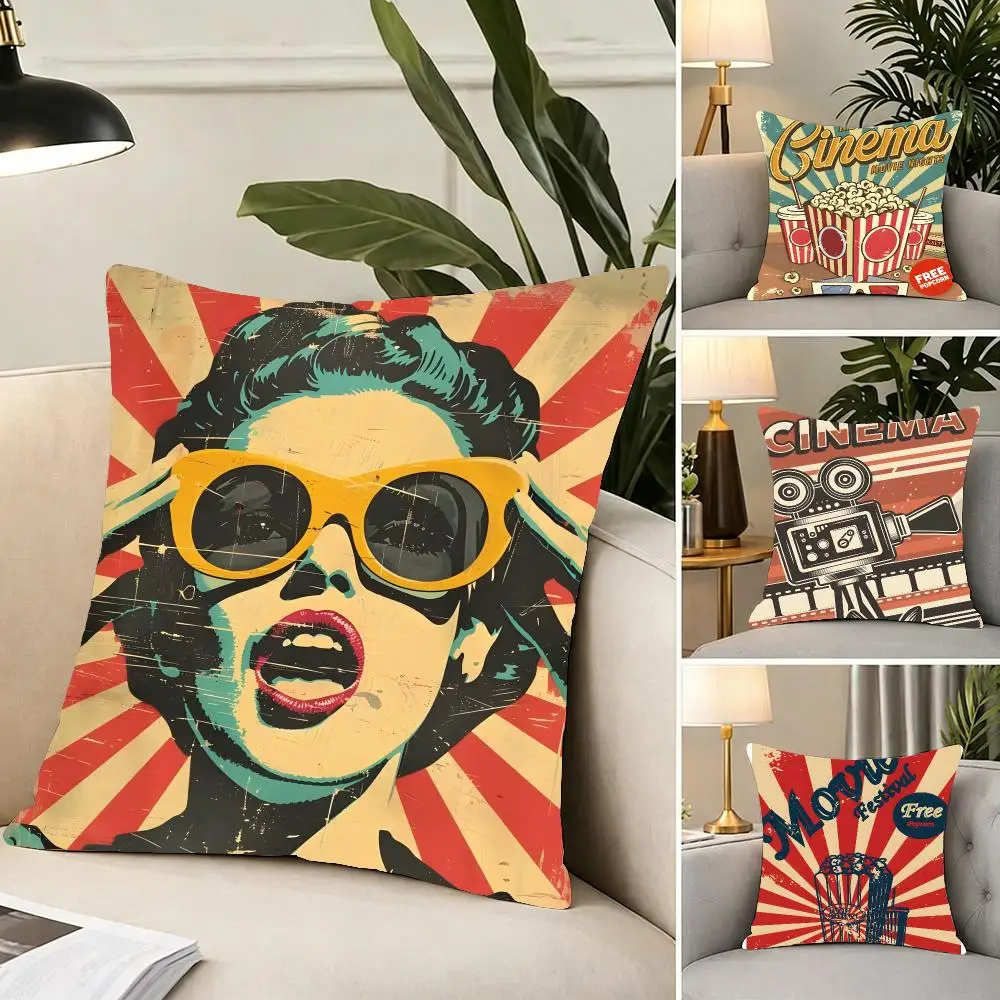 Art Poster Retro Cinema Cushion Cover Portable floor cushion for travel Yoga Minimalist text 2way tricot