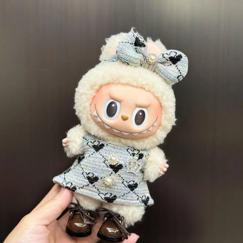 لطيف الملابس مجموعة ل 17 سنتيمتر دمية صغيرة Labubu القوس عقال فستان الزي 3.0 Labubu دمية يجلس زينة الحفلات اكسسوارات