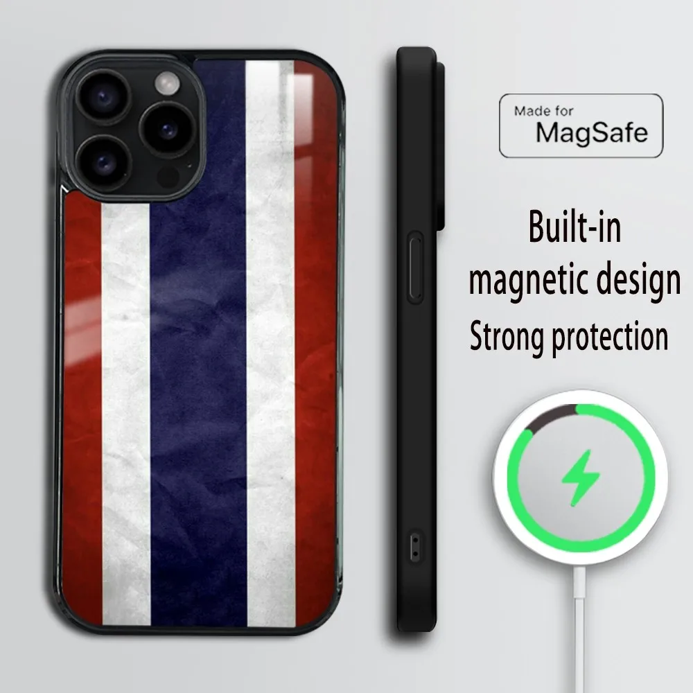 Thailand Flag Map Phone Case For iPhone 16 15 14 13 12 11 Pro Max Plus Mini Magsafe Mirror Wireless Magnetic Cover