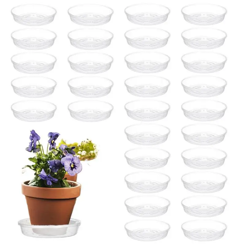 30pcs Garden Plant Saucer Drip Tray Round Flower Pot Base Plastic Clear Snack Container Desktop Trash Storage 6/8/10 Inch