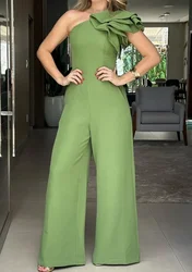 Eleganckie kombinezony damskie Temperament 2024 Letnia moda Diagonal Shoulder Fashion Wide Leg Jumpsuit One Pieces Casual Overall