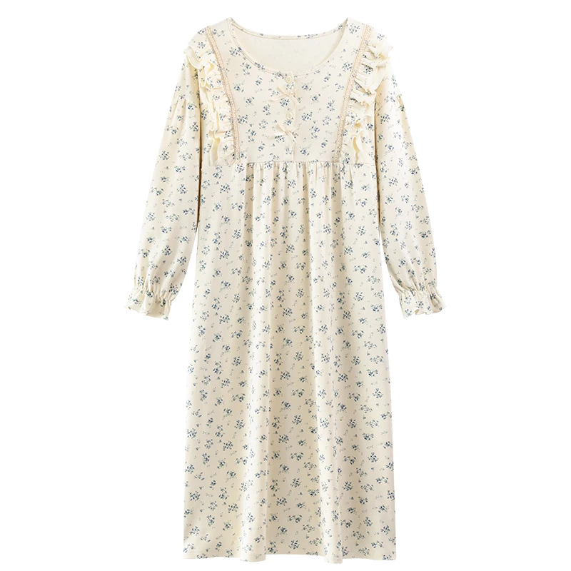 

Большой размер M-4XL, женская ночная рубашка из 100% хлопка, женская ночная рубашка с цветочным принтом