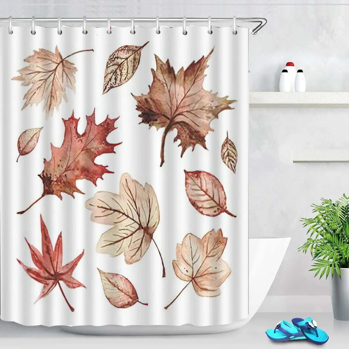 Fallen Shower Curtain Pumpkin Fall Harvest Bathroom Curtain Thanksgiving Home Bathroom Polyester Waterproof Decoration With Hook