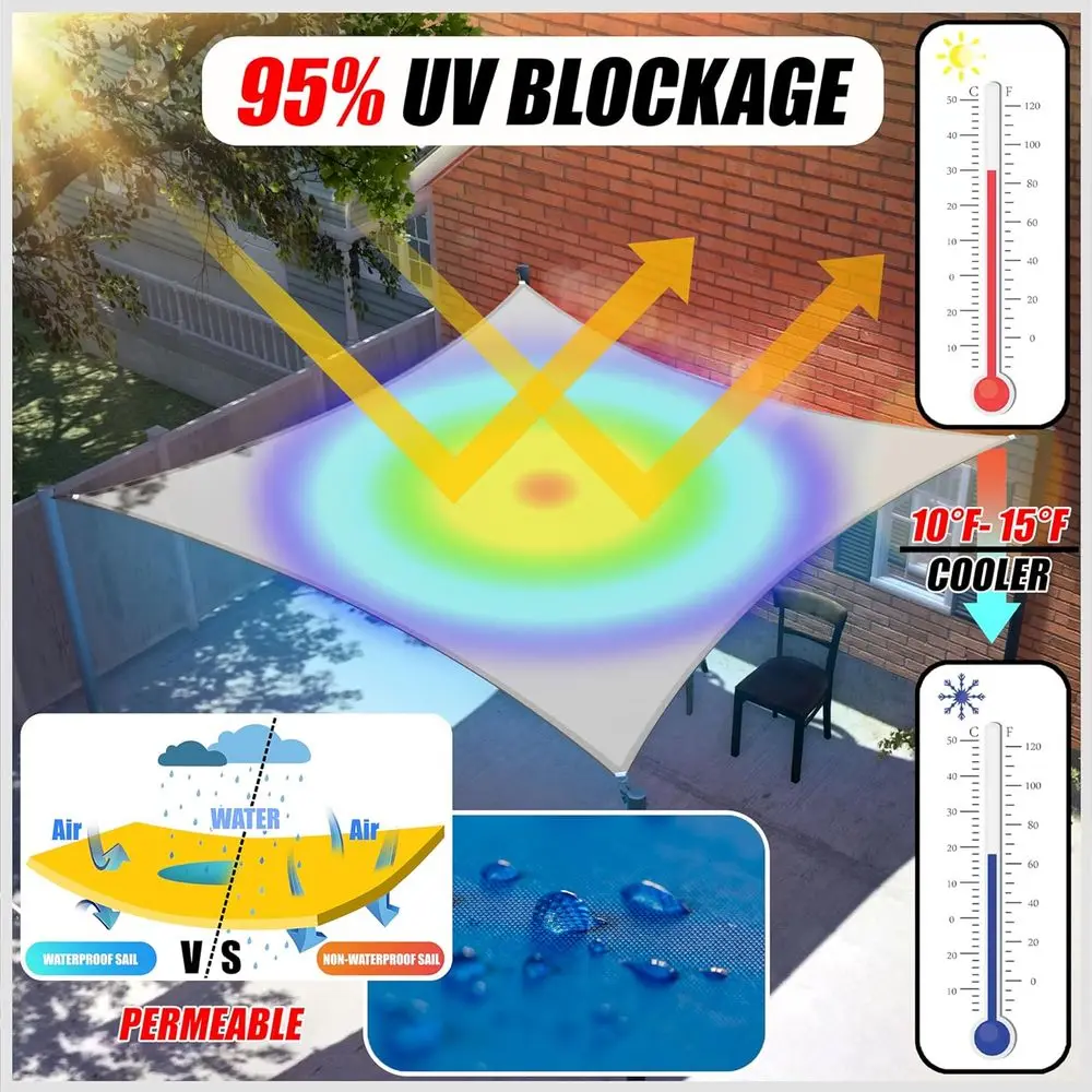 Customizable 7x8x10.6 ft Grey Waterproof UV Sun Shade Sail, 95% Blockage, Outdoor Patio Shelter