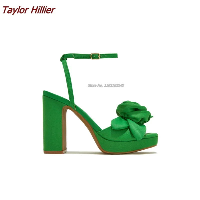 Summer New Rose Red Rose Water Table High Heels Sexy Square Toe Buckle Strap Sandals Versatile Temperament Dress Women'S Shoes