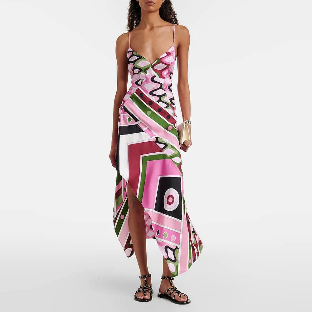 Women's Printed Backless Sleeveless Irregular Long Dress, Boho Summer Dresses, Flowy Maxi Dress, Party Evening Dress
