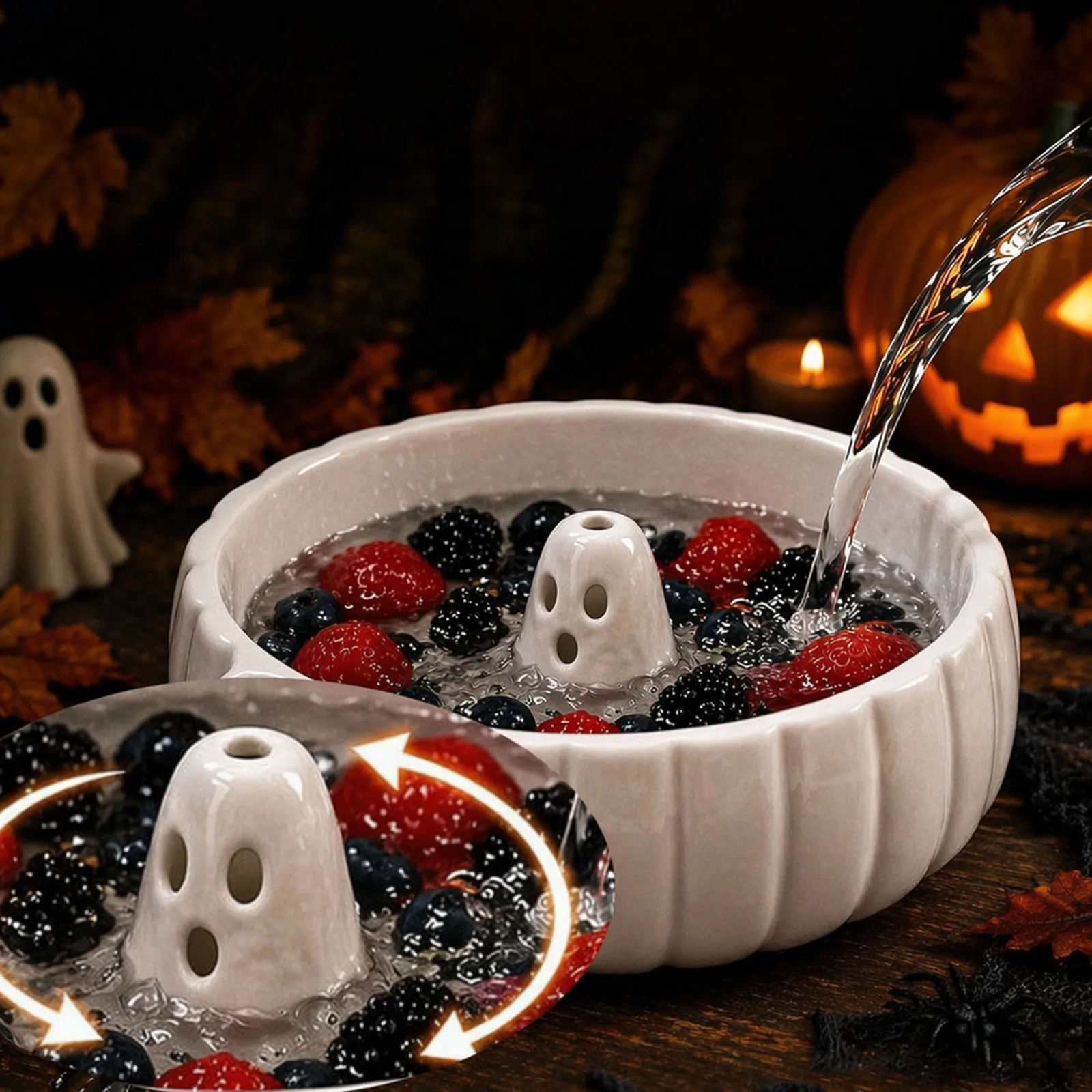 PLA Self-Spinning Berry Washing Bowl Table Decor Automatic Fruit Washing Bowls for Strawberries Blueberries Grapes Halloween
