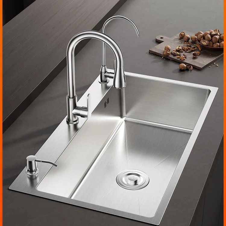 

Thickened 304 stainless steel sink vegetable basin large single sink household kitchen vegetable basin dishwashing sink under
