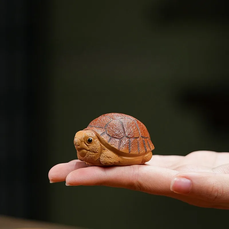 Purple Sand Mini Turtle Tea Pet Handmade Lucky Tortoise Statue Ornaments  Home Tea Set Decoration Teas Statue Crafts