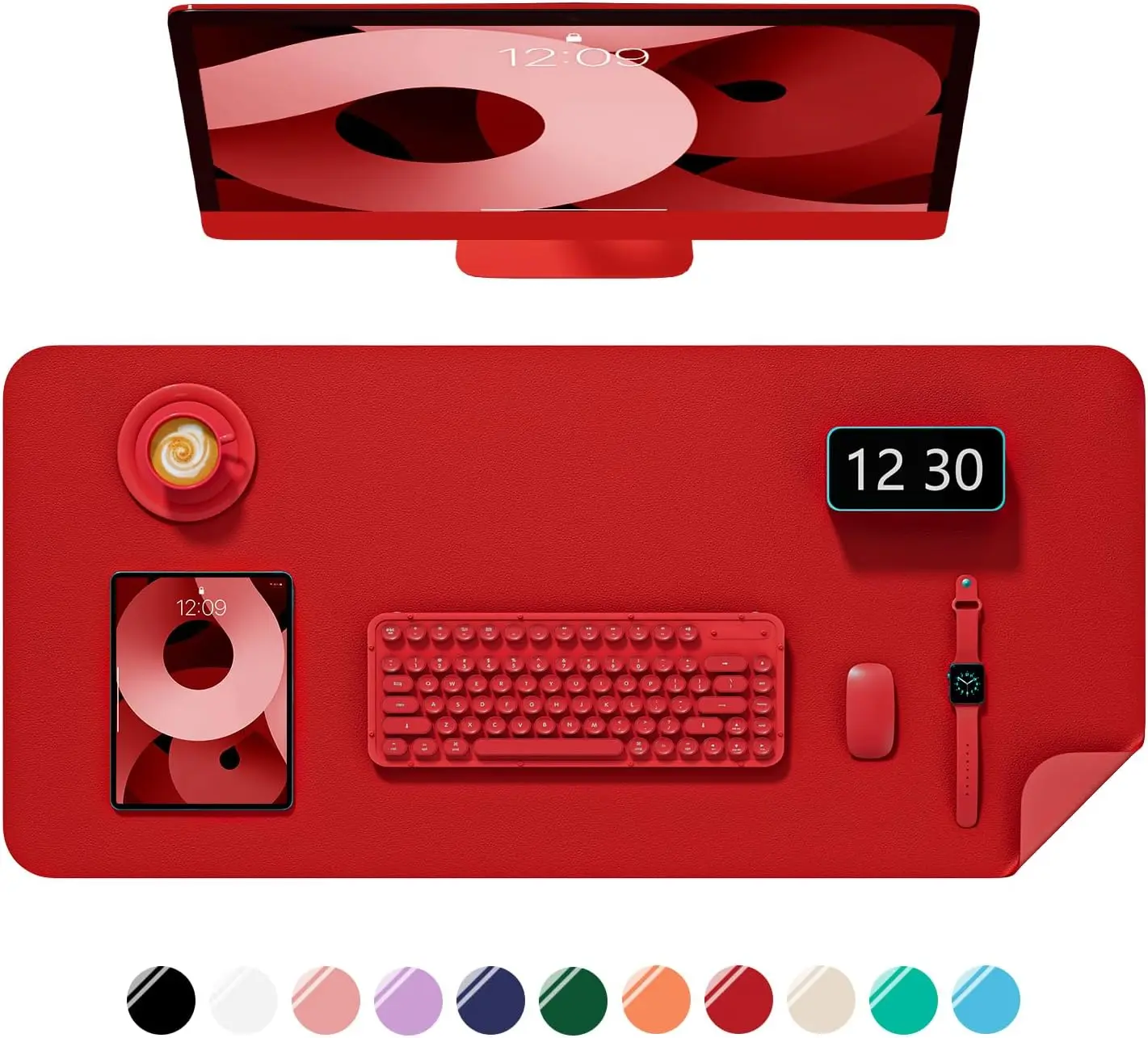 

Large 23.6x13.8" PU Leather Desk Mat, Waterproof & Non-Slip, Bright Red for Office/Gaming