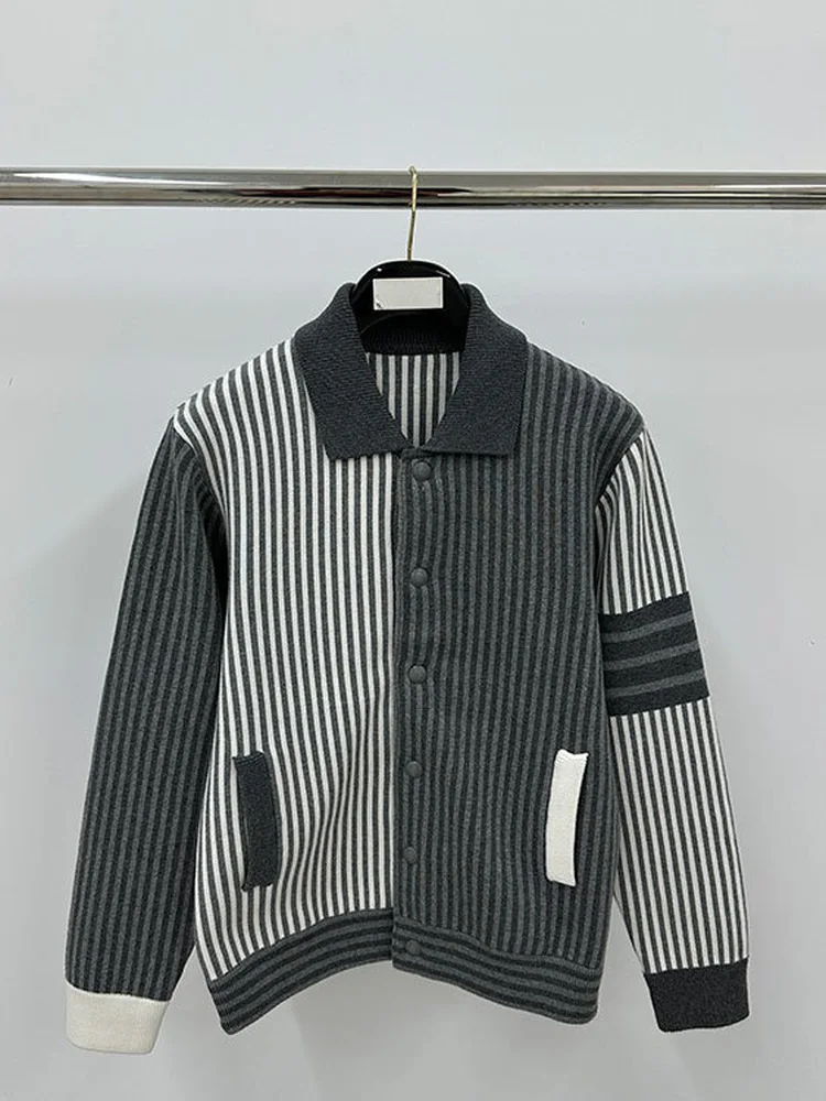 

Приталенный вязаный кардиган с длинными рукавами, круглым вырезом, в полоску, в стиле пэчворк, куртка-бомбер, верхняя одежда для мужчин и женщин, в университетском стиле