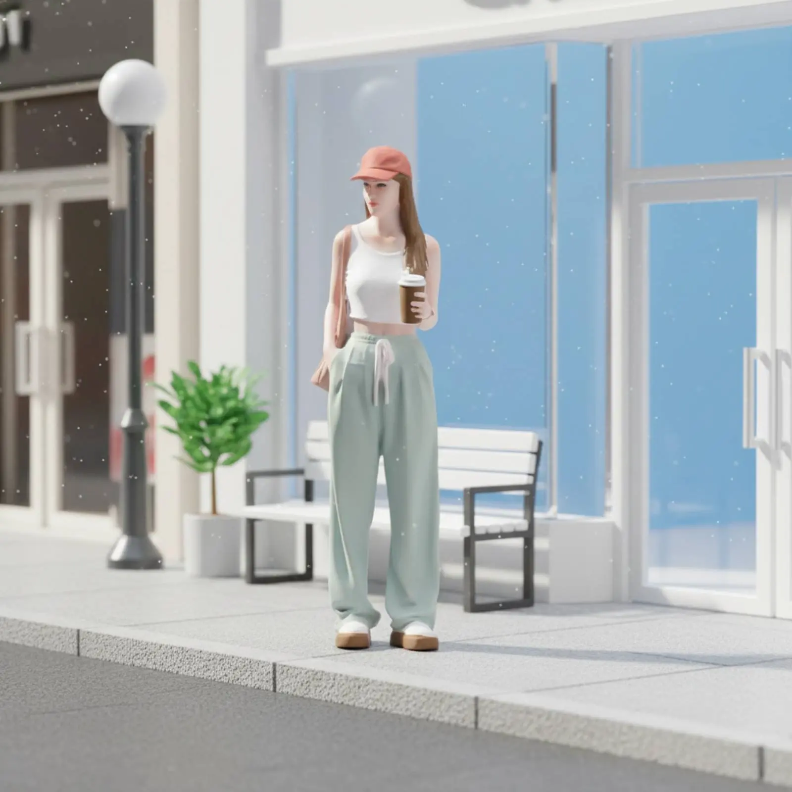 Girl Figure Holding Coffee Colorful Street Fashion Miniature Girl Mini Woman Statue Scene Setting Accessory Realistic Pose