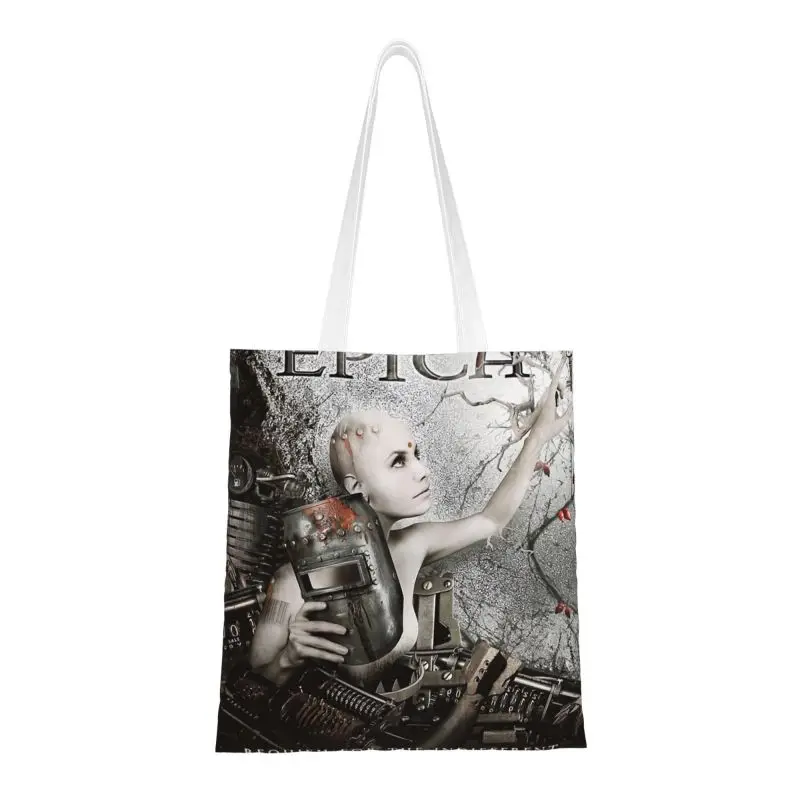 

Epicas Heavy Metal Death Rock Band Groceries Shopping Tote Bags Women Kawaii Canvas Shoulder Shopper Bag Big Capacity Handbag