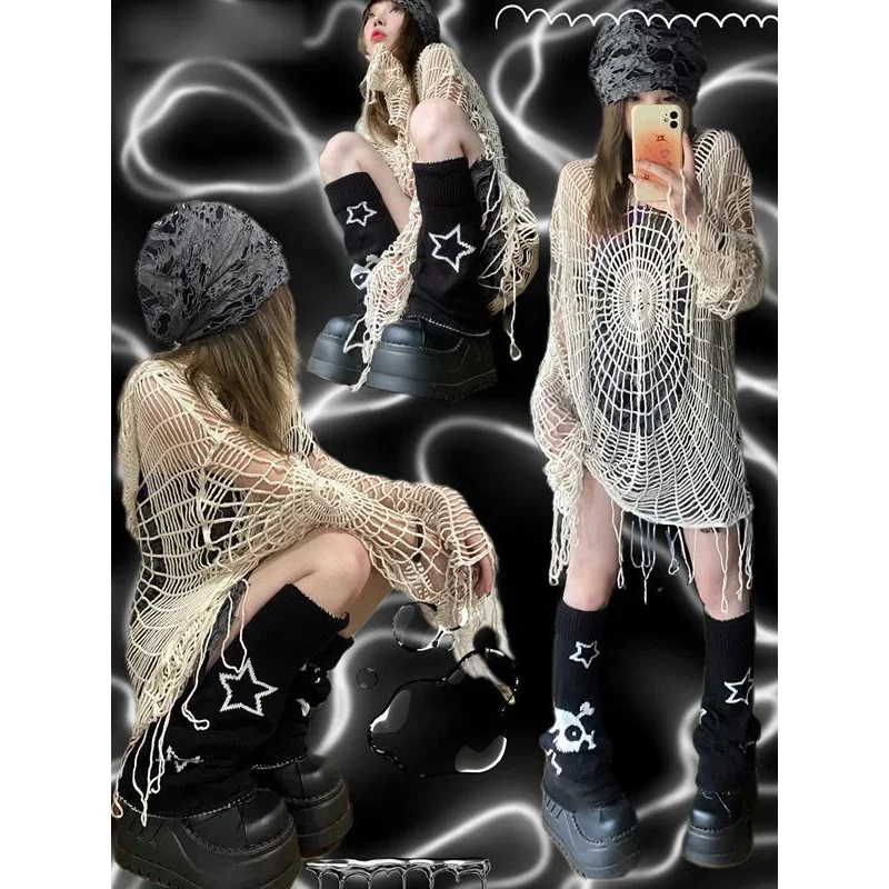 Gyaru Leg Warmer Women Leg Warmers Winter Gothic Skull Star Leg Cover Lolita Y2k Girl Boot Sleeves Double-sided Wearable Hosiery
