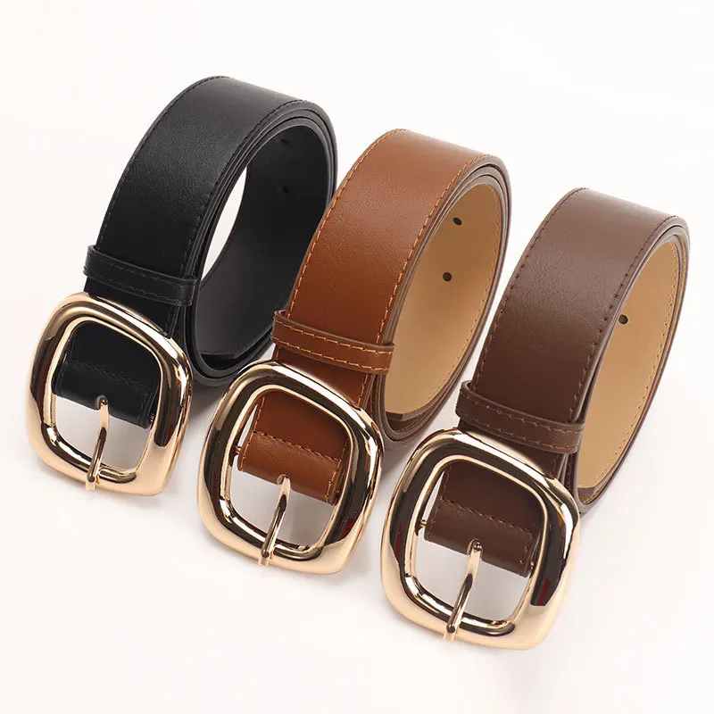 New Versatile Trapezoidal Buckle Wide Women's Belt Fashionable Commuting Casual Style Paired with Jeans Clothing Belt for Women