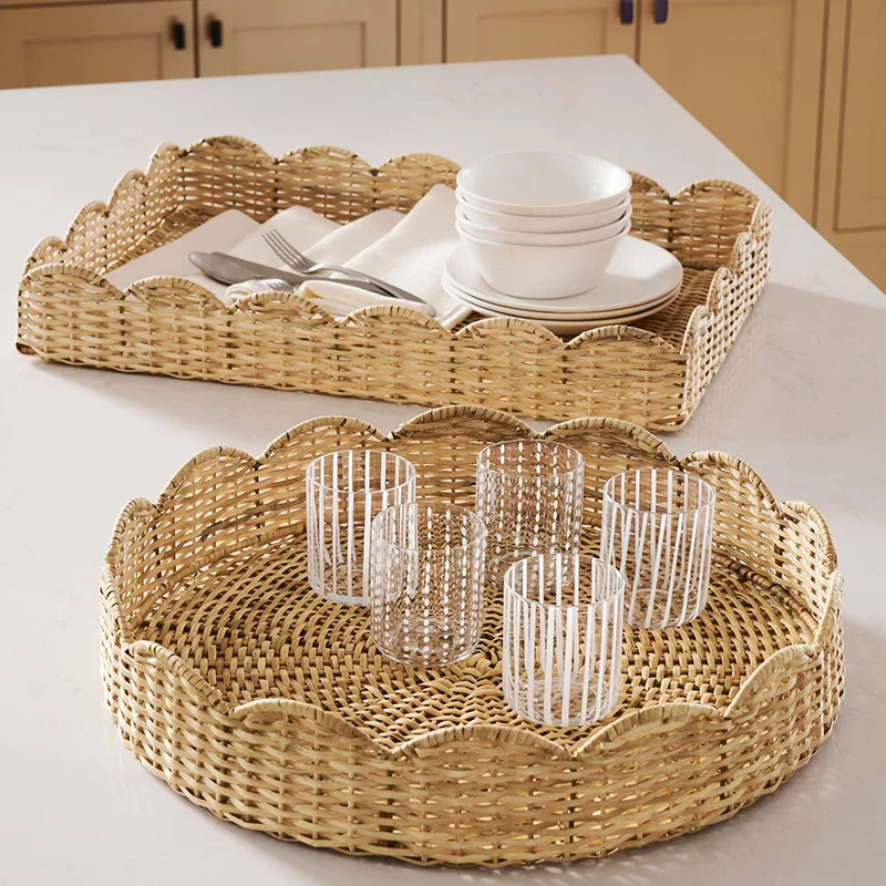 rattan tray tea tray household dining table storage water cup tea cup Japanese living room refreshment snack