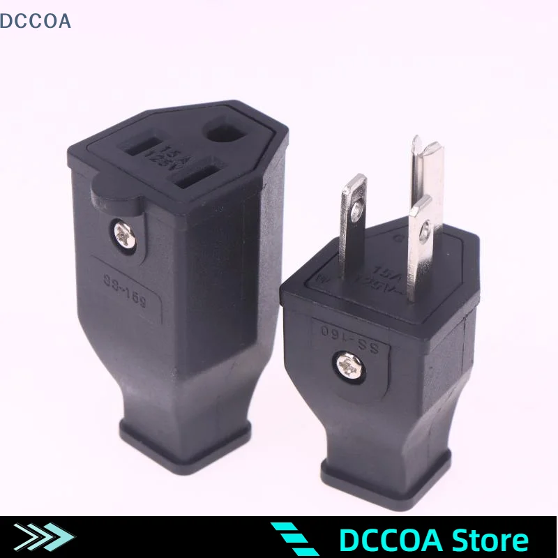 

1/2PCS USA Triprong Power Outlet Wiring Electrical Receptacle AC Socket Plug Black 125V 15A US Female Male Connector
