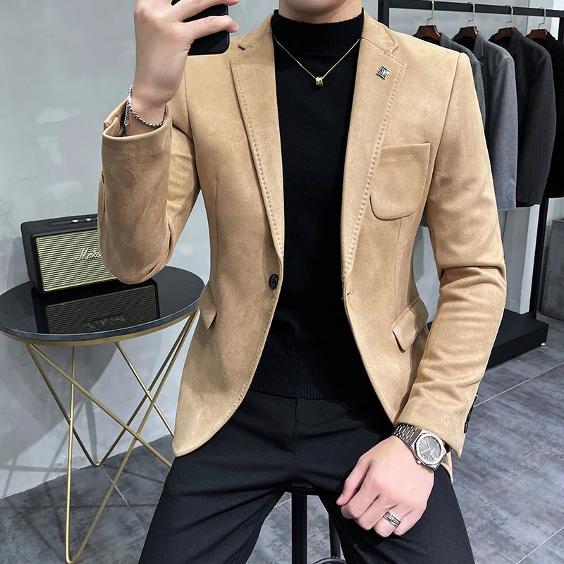 Fashion England Style Autumn Winter Thick Men\'s Velvet Suit Jacket / Male High Quality New Plus Size Blazers Coat Oversize 4XL