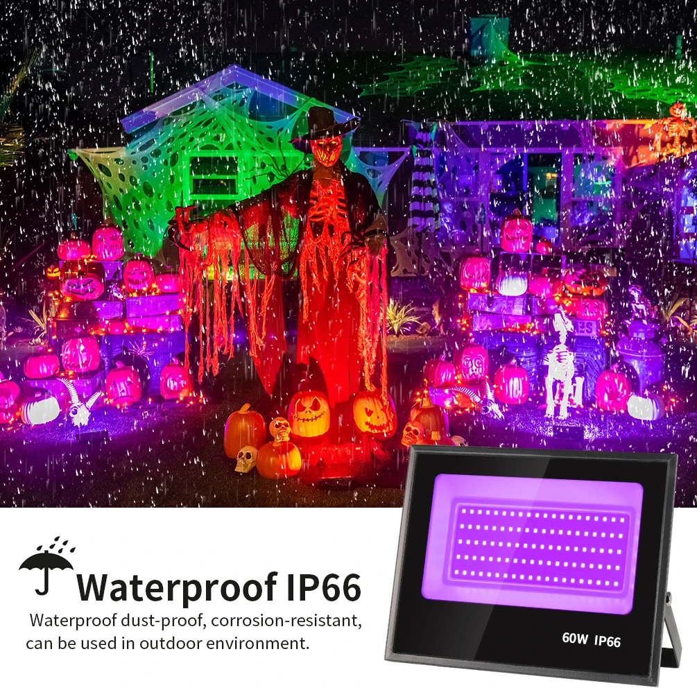 120W UV Black light, LED Black floodlight IP66 waterproof black lamp for luminous parties, bars, body painting, Halloween, stage