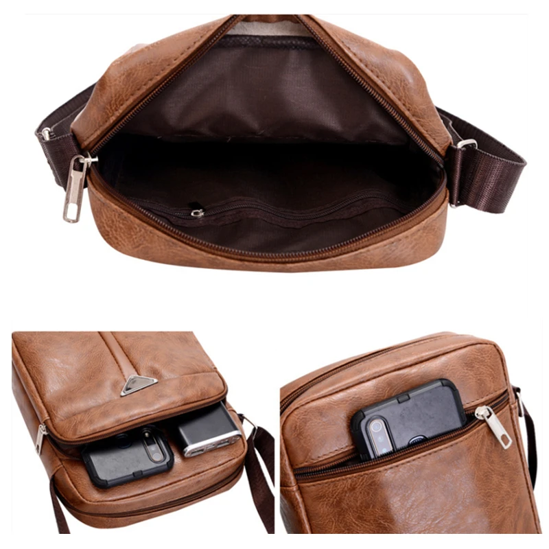 New Luxury Vintage Men Bag Fashion PU Leather Shoulder Bag Business Messenger Crossbody Bag Large Capacity Male Casual Handbag