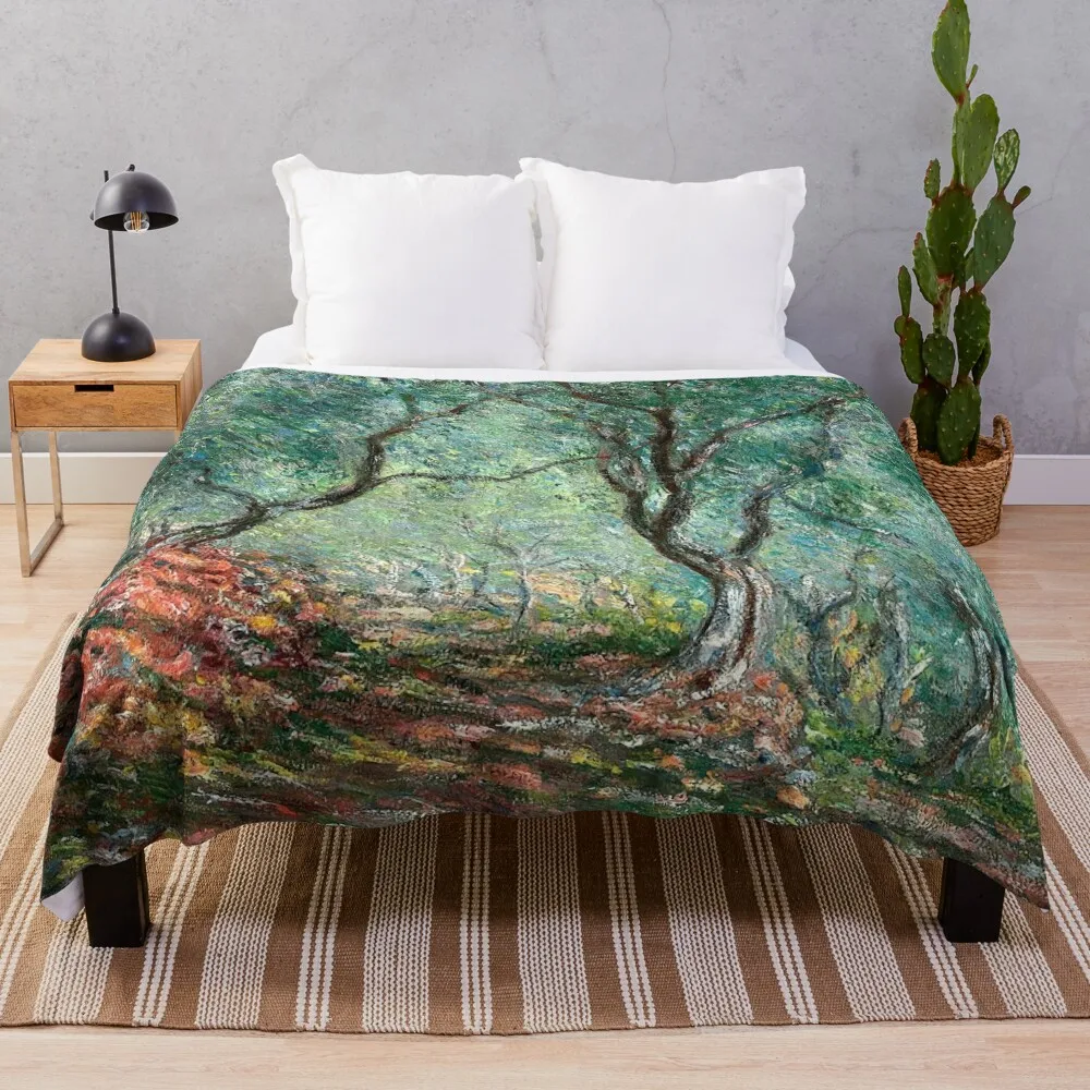 

Claude Monet - Olive Tree Wood in Moreno Garden Throw Blanket sofa bed Heavy Bed covers Blankets