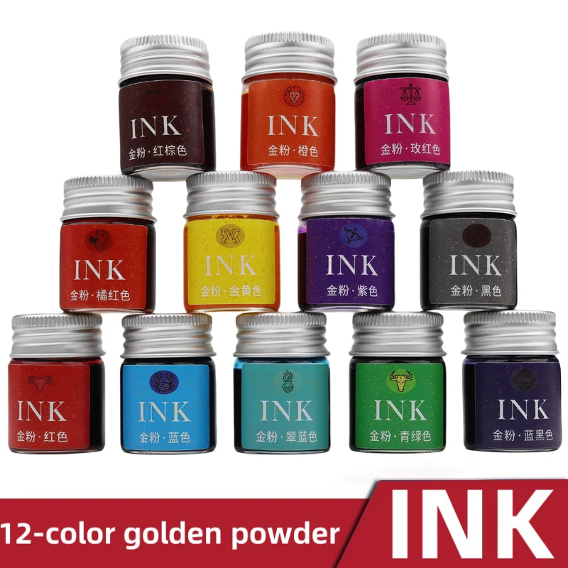 Goldene Pulverfarbene Füllfederhaltertinte 15ml Sternenhimmel-Glitzerpulver zum Färben, Malen, Kalligraphie-Übungen, Farbige Tinte – Detail 1