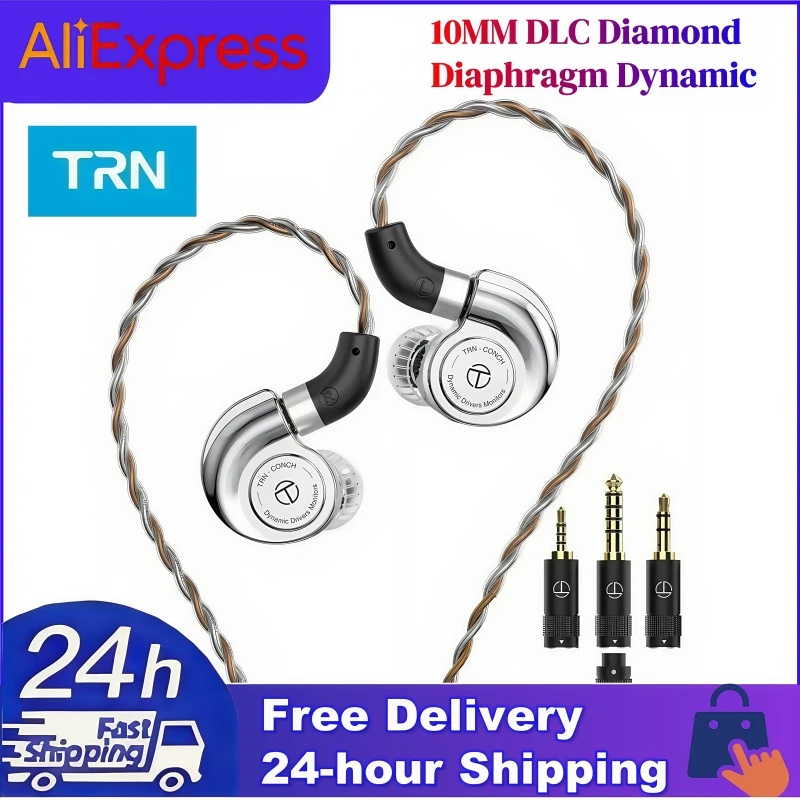 

TRN Conch 10MM DLC Diamond Diaphragm Dynamic Monitors HIFI in-Ear Earphone Tuning Nozzle Filters 3-in-1 Cable