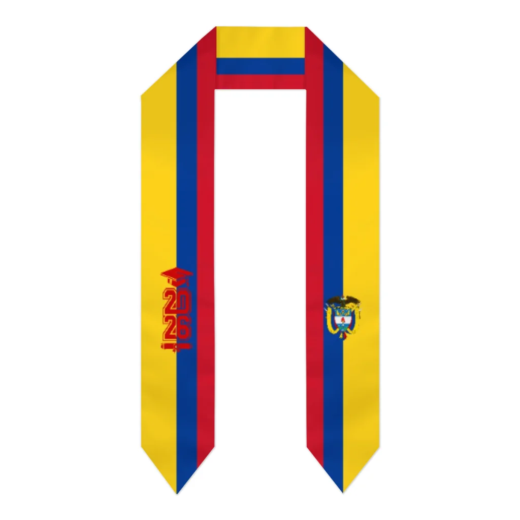 

Class of 2026 Colombia Flag Scarf Graduation Sash Stole International Study Abroad Adult Unisex Party Accessory Top Print