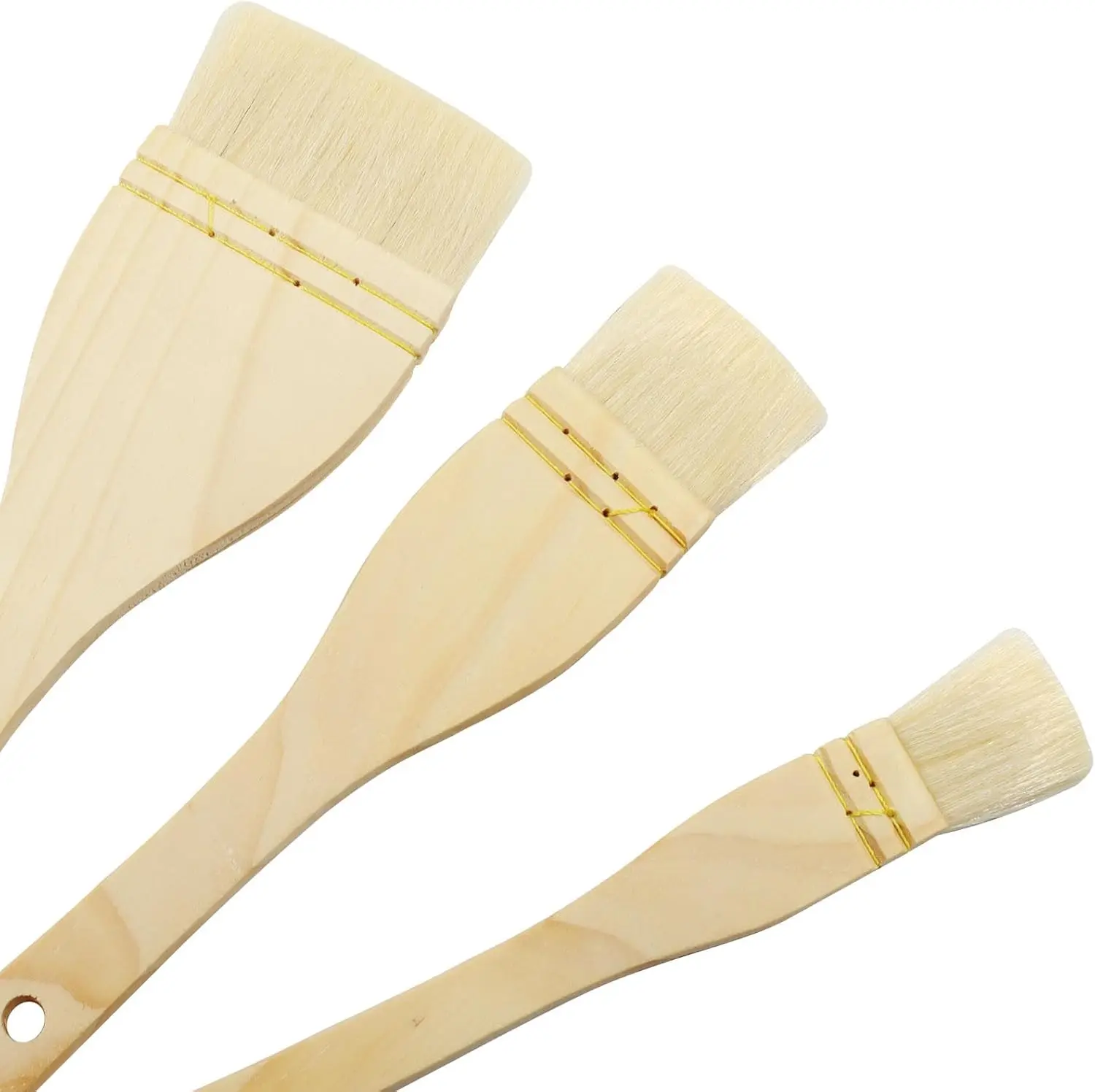 3Pcs Flat Hake Brushes Sheep Hair Bristles Paint Brush Set for Watercolor Wash Pottery Painting