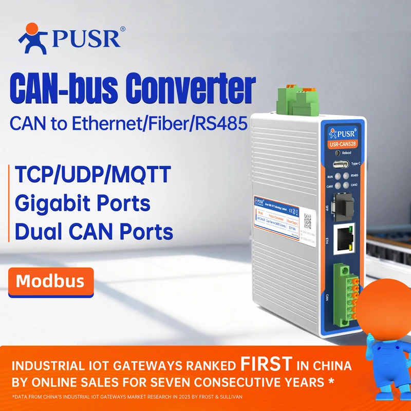 PUSR Fiber Optic Media Converter CAN Bus/RS485 Serial to Ethernet/Fiber Optic Protocol Converter SFP/Gigabit Ethernet USR-CAN528