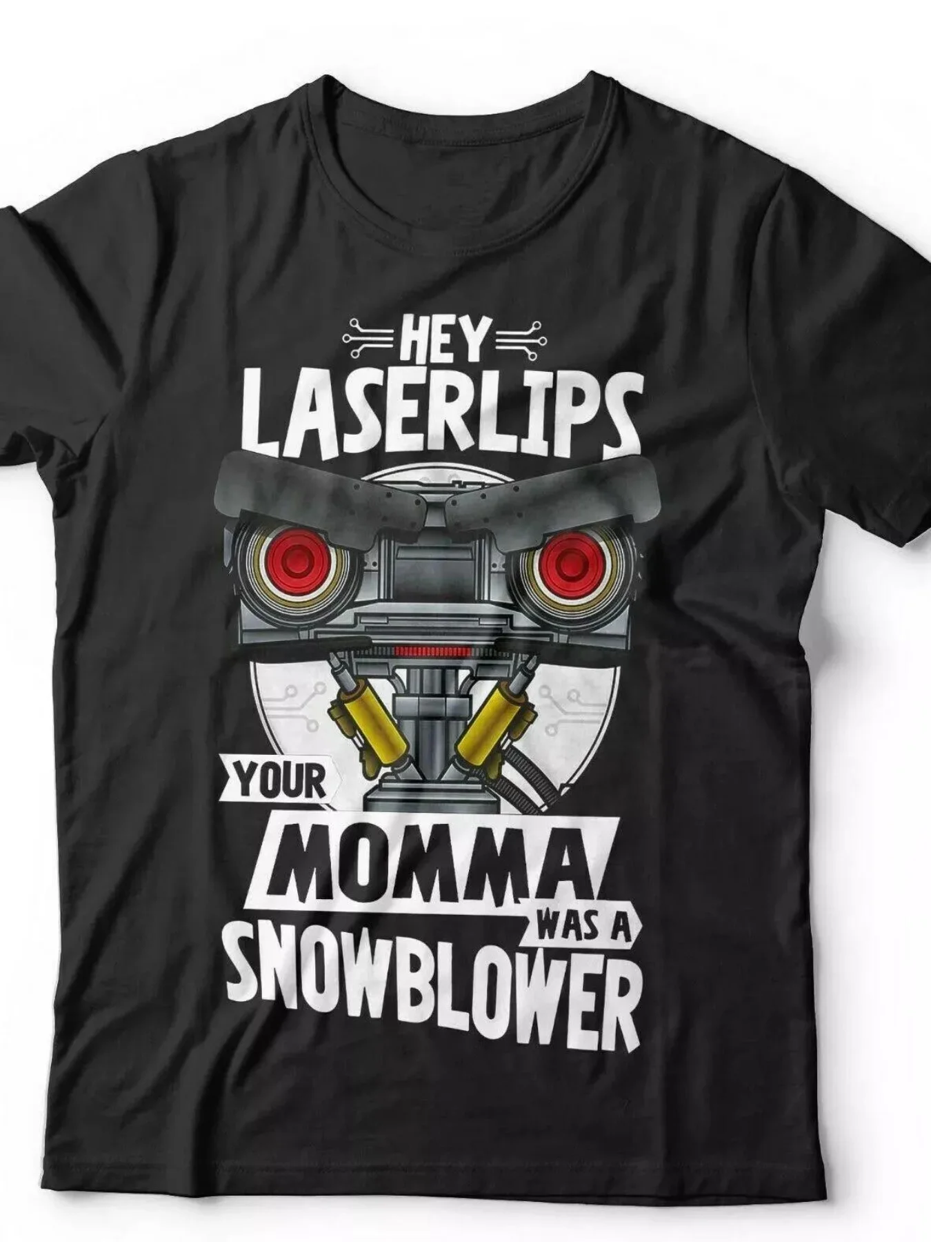 ZITY Hey Laser Lips تي شيرت مضحك ماس كهربائى روبوت جرافيك مع شفاه ليزر Hey أمك كان شعار منفاخ الثلج