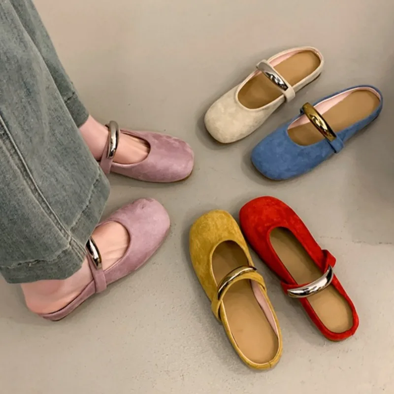 

Female Shoes Square Toe Ladies' Slippers Flock Low 2025 Fabric Hoof Heels Rubber Slides Rome Retro Low Shoes Woman mary janes