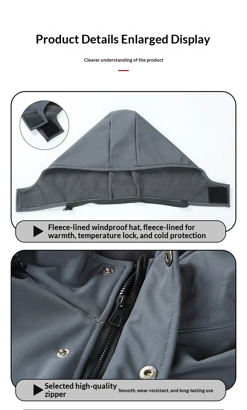 Unisex Fleece-gefütterter Wind- und Wasserdichter Herbst-Winter-Outdoor-Kletteranzug Taktische Arbeitskleidung Zweiteiliges Set für Männer und Frauen – Detail 14