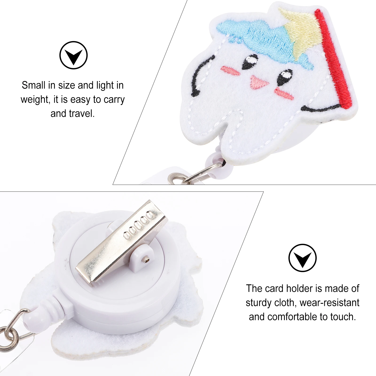 

Retractable Badge Holder Felt Cute Teeth Style Clip-on Lightweight Badge Reel for Id Card Holder Work Travel