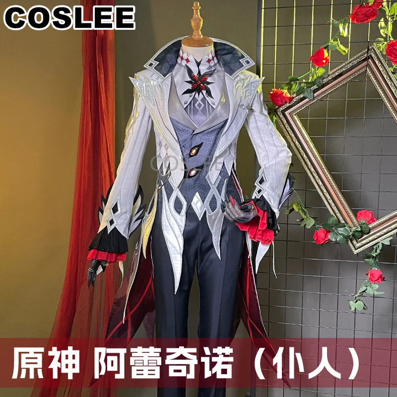 COSLEE [XS-XXL] Genshin Impact Arlecchino The Knave Cosplay Costume Game Suit Fashion Swallowtail Uniform Halloween Party Outfit