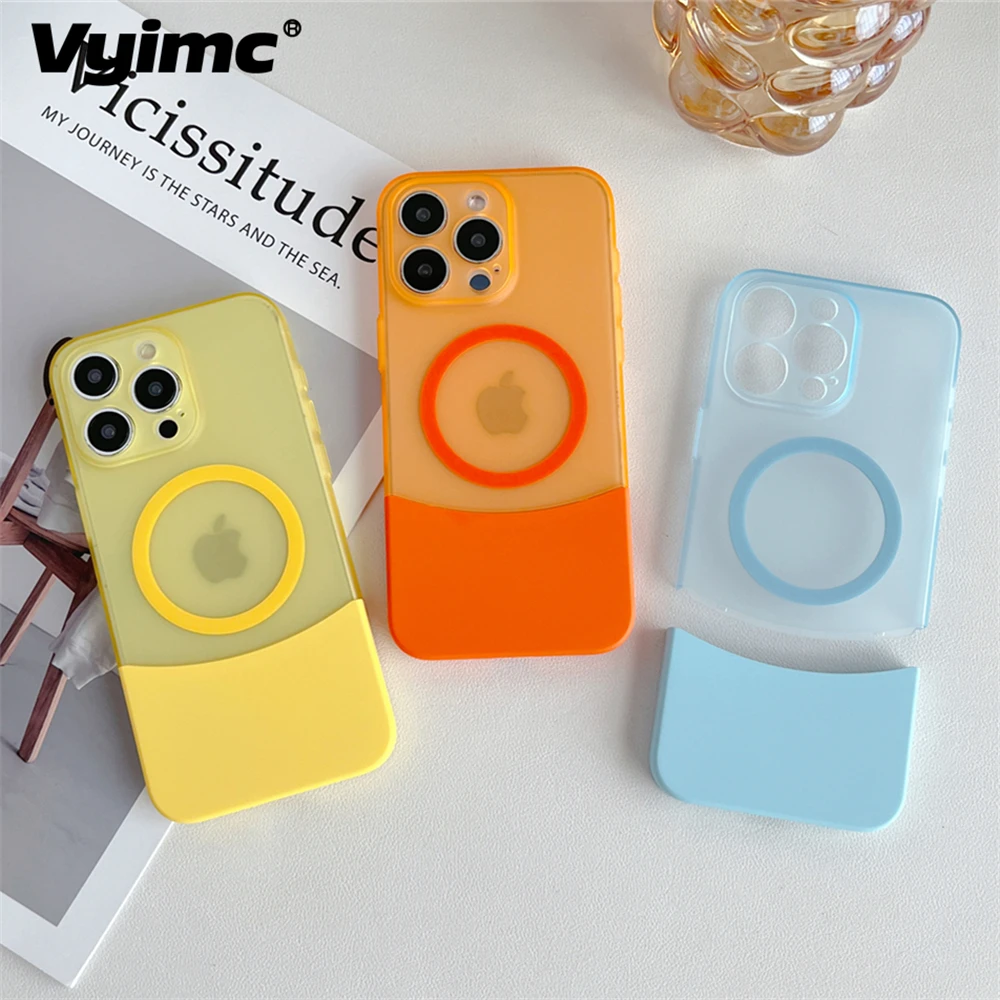 PC Candy Color Clash For Magsafe Phone Case For iPhone 15 14 13 12 11 16 Pro Max Wireless Charging Matte Removable Phone Cover