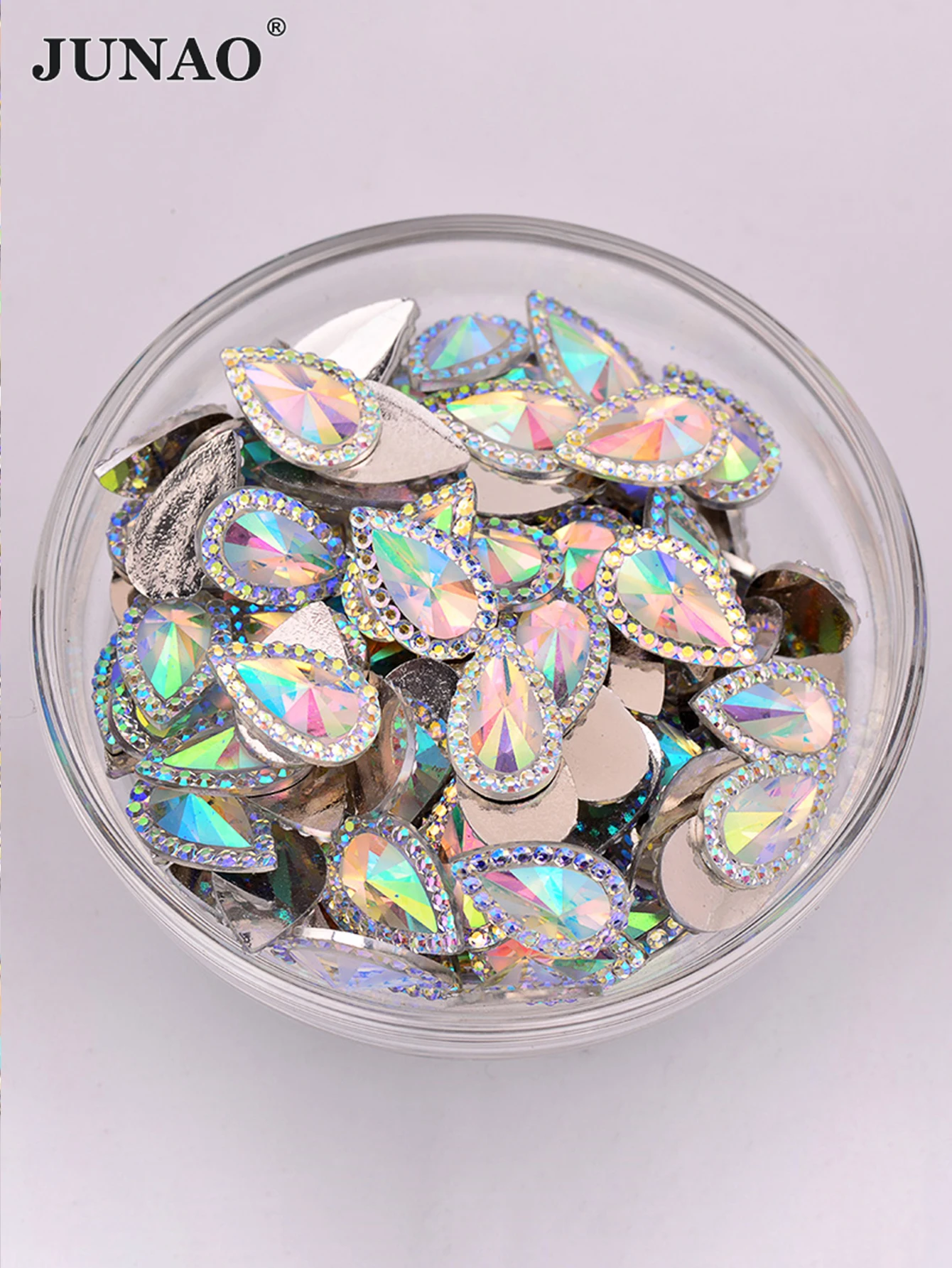 JUNAO 13*18mm 16*30mm kryształ AB spadek dżetów aplikacja Flaback żywica klejnoty nie hotfix kryształowe kamienie DIY diament Strass — zdjęcie 3