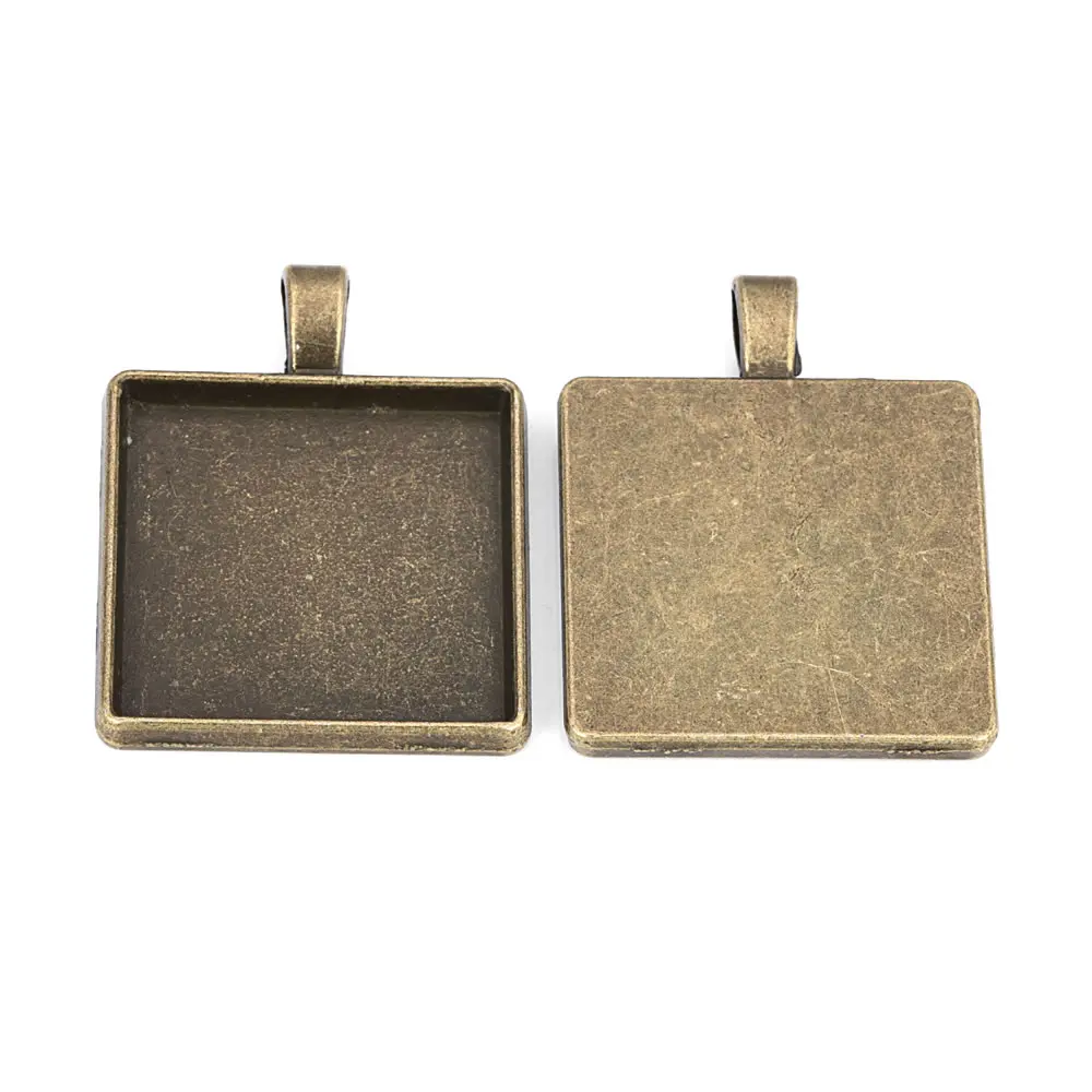 Antike Bronze Zinklegierung Rechteckige Basisschalen Blenden Cabochon Perlen Cameo Einstellungen Anhänger Schmuckherstellung Zubehör Zubehör