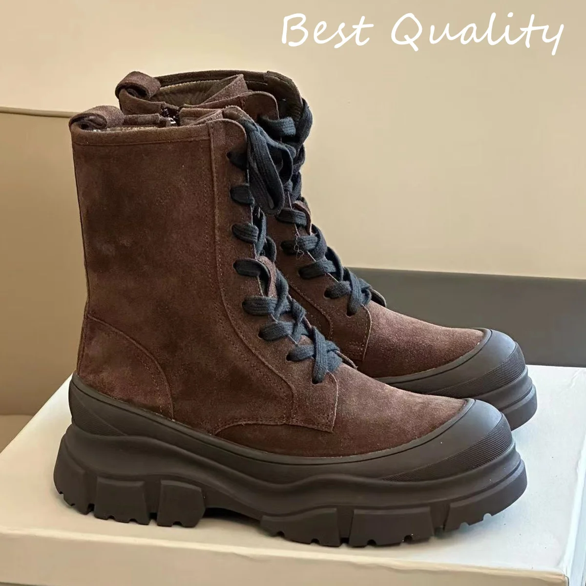 2024 Winter Suede Lace up Wool Snow Boots Women Thick Bottom Chelsea Ankle Boots Simple Comfortable Luxury Quality