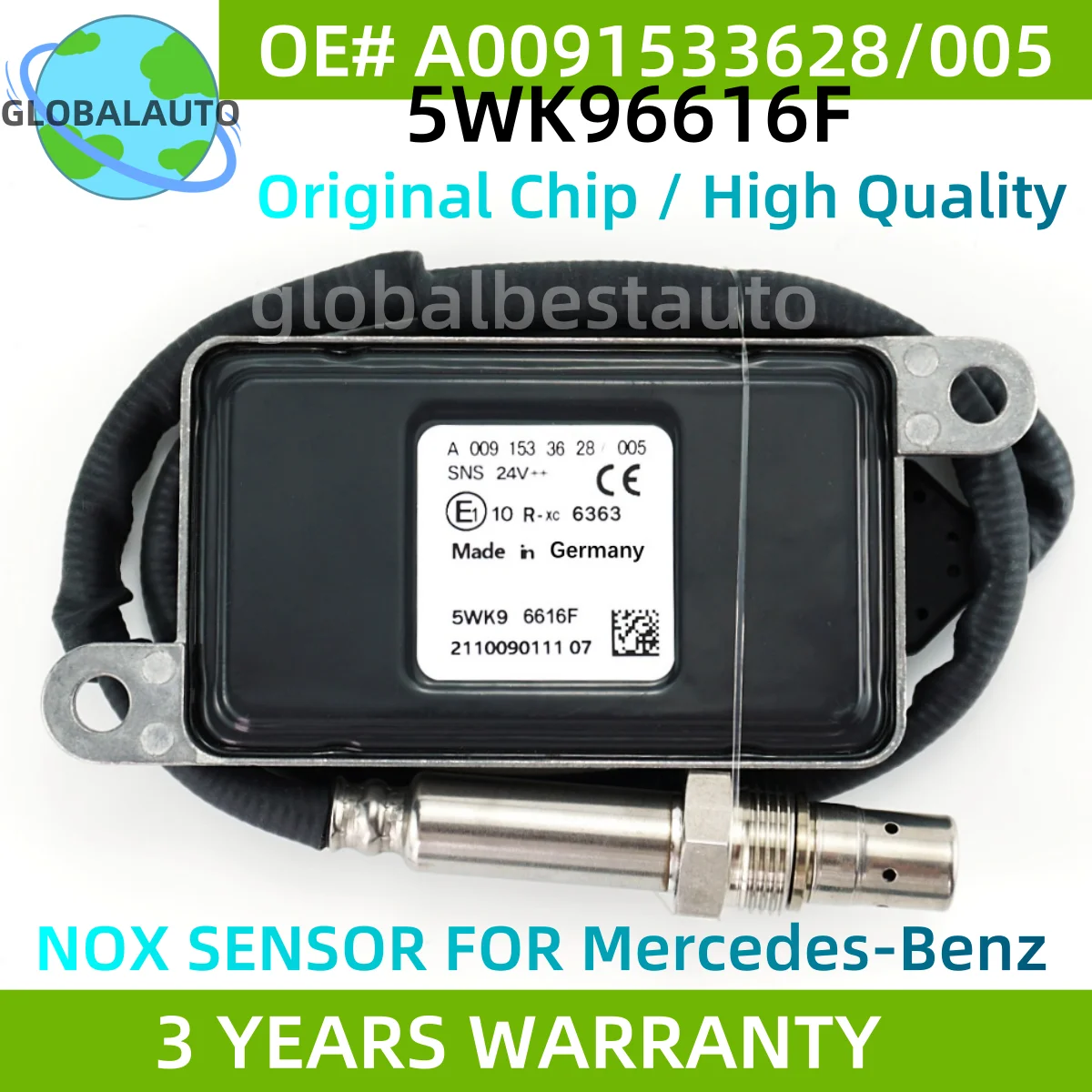 

A0091533628 New Nox Sensor For Mercedes-Benz Actros Atego LKW EURO 4 5 6 24V 0061537328 0091533628 5WK96616D 5WK96616F 5WK96616E