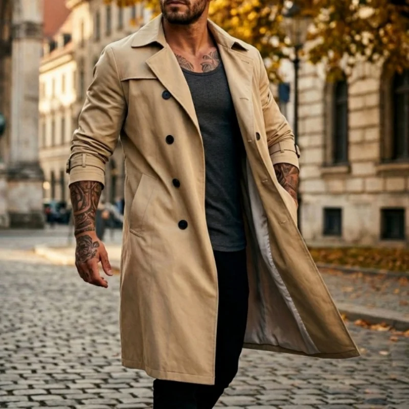 Fall New Trench Men's Streetwear Windbreaker Outerwear Lightweight Coat Business Casual Outdoor Extended Jacket Men's Clothing 2