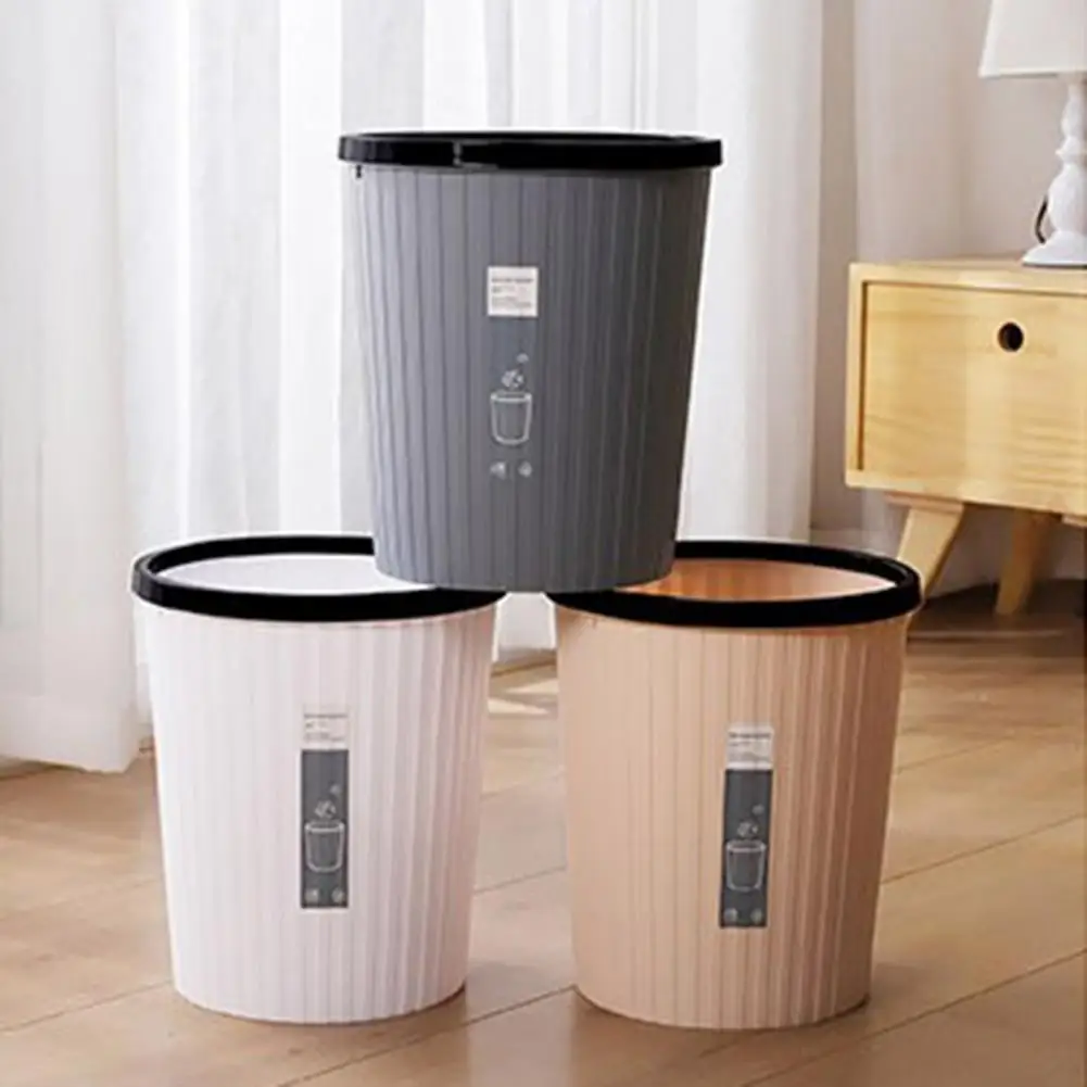 Nordic Style Garbage Bin with Pressure Ring No Lid Striped Kitchen Bathroom Living Room Trash Can Keep Tidy Office Wastebasket