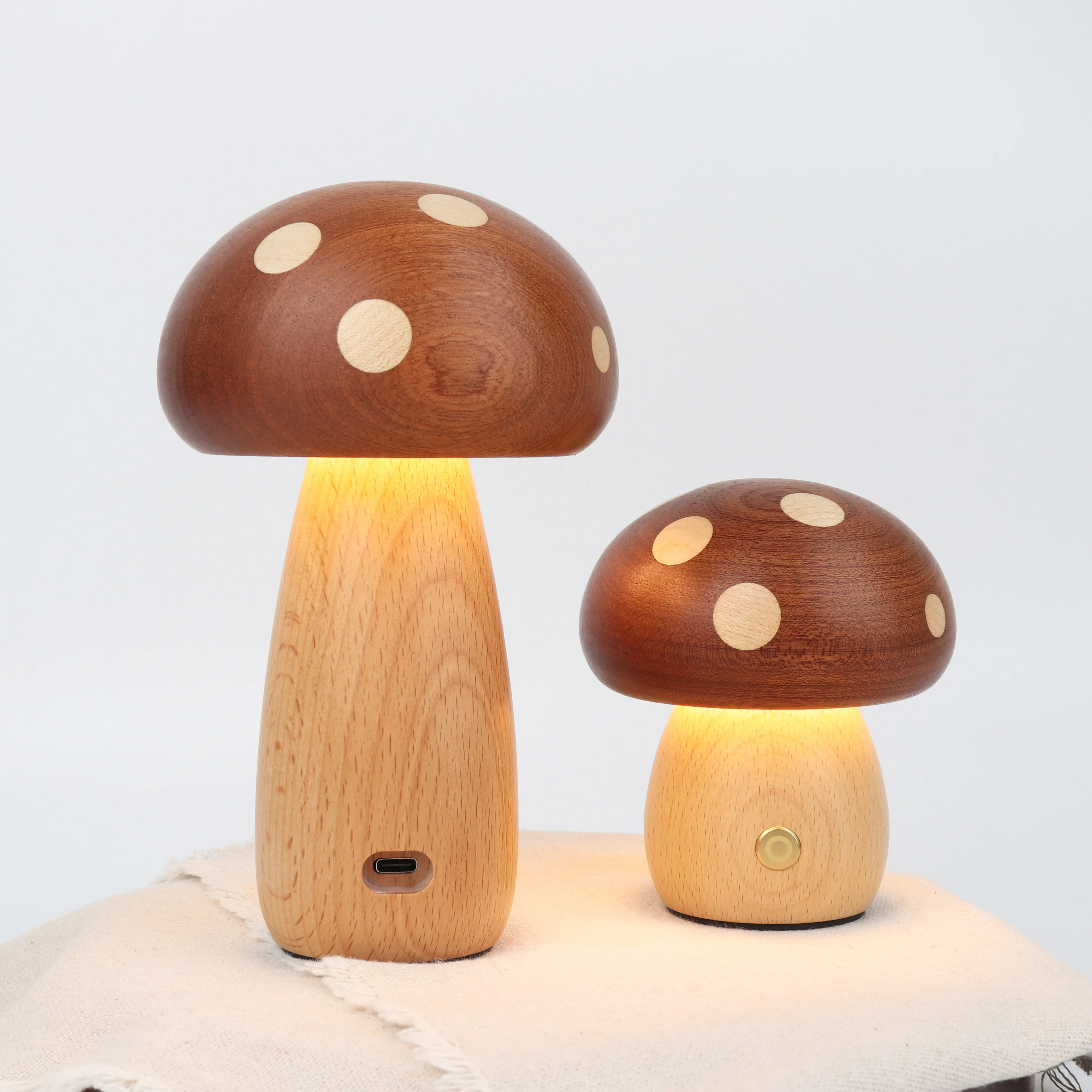 Luxury Shockproof Nature Ebony ,Maple Wood Mushroom Nightlight With USB Rechargeable Perfect For Bedroom, Nursery Home Decor.