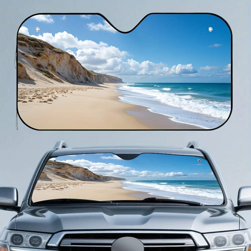 

1 шт. Автомобильный солнцезащитный козырек Sandy Shores — дизайн пляжной сцены, простая установка, блоки солнечного света, идеально подходит для компьютеров и дальнего действия D