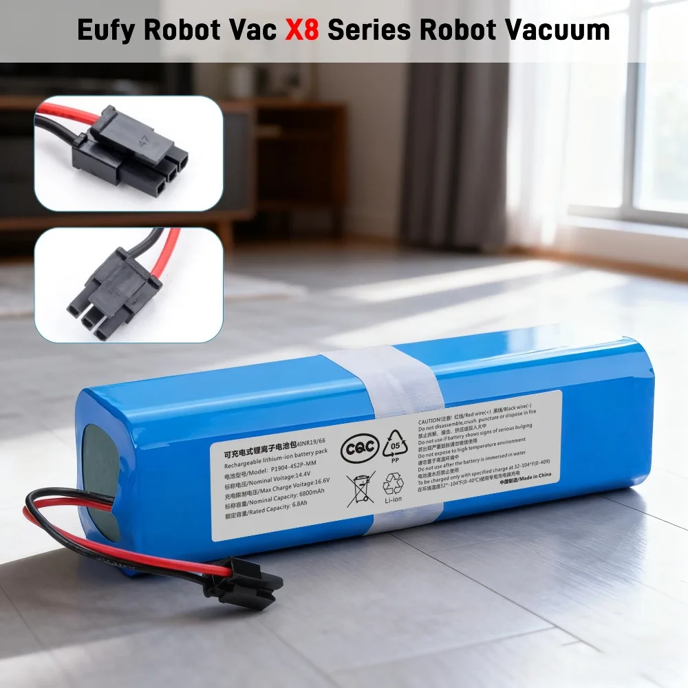 6800mAh Replacement Battery for Eufy RoboVac_X8 X8_Hybrid X8_White X8_Pro SES, 14.4V Li-ion 8-Cell Vacuum Parts with Safety BMS