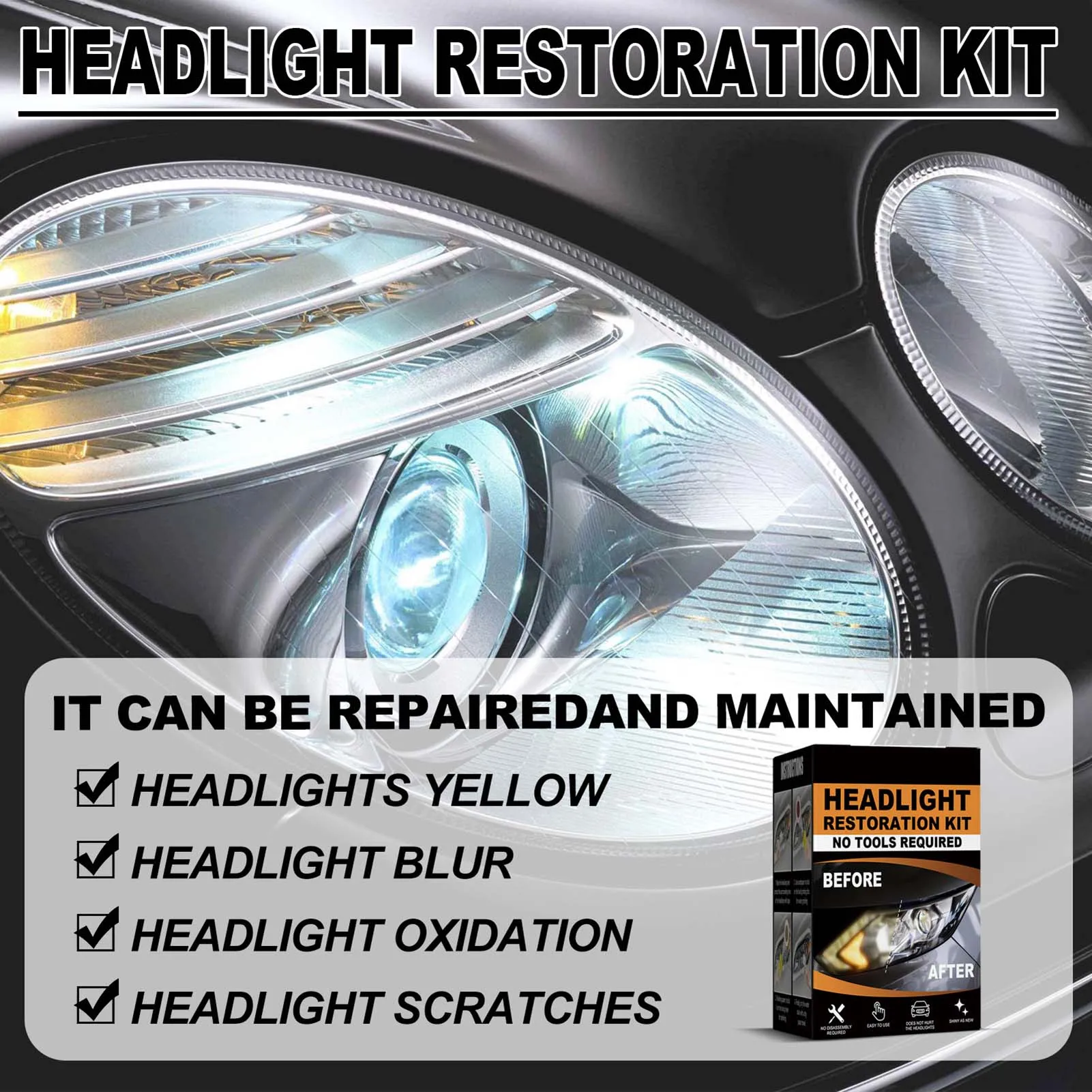 Headlight Restoration Polishing Kits Polish Restorer Cleaner Tool DIY Polishing for Plastic Lenses Headlights Taillights